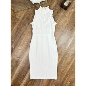 Shoshanna Sheath Midi Dress Sleeveless White Ruffle romantic bridal